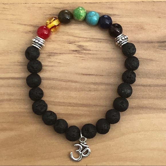 Chakra & Lava Stone Bracelet with Ohm Charm - Picture 2 of 2